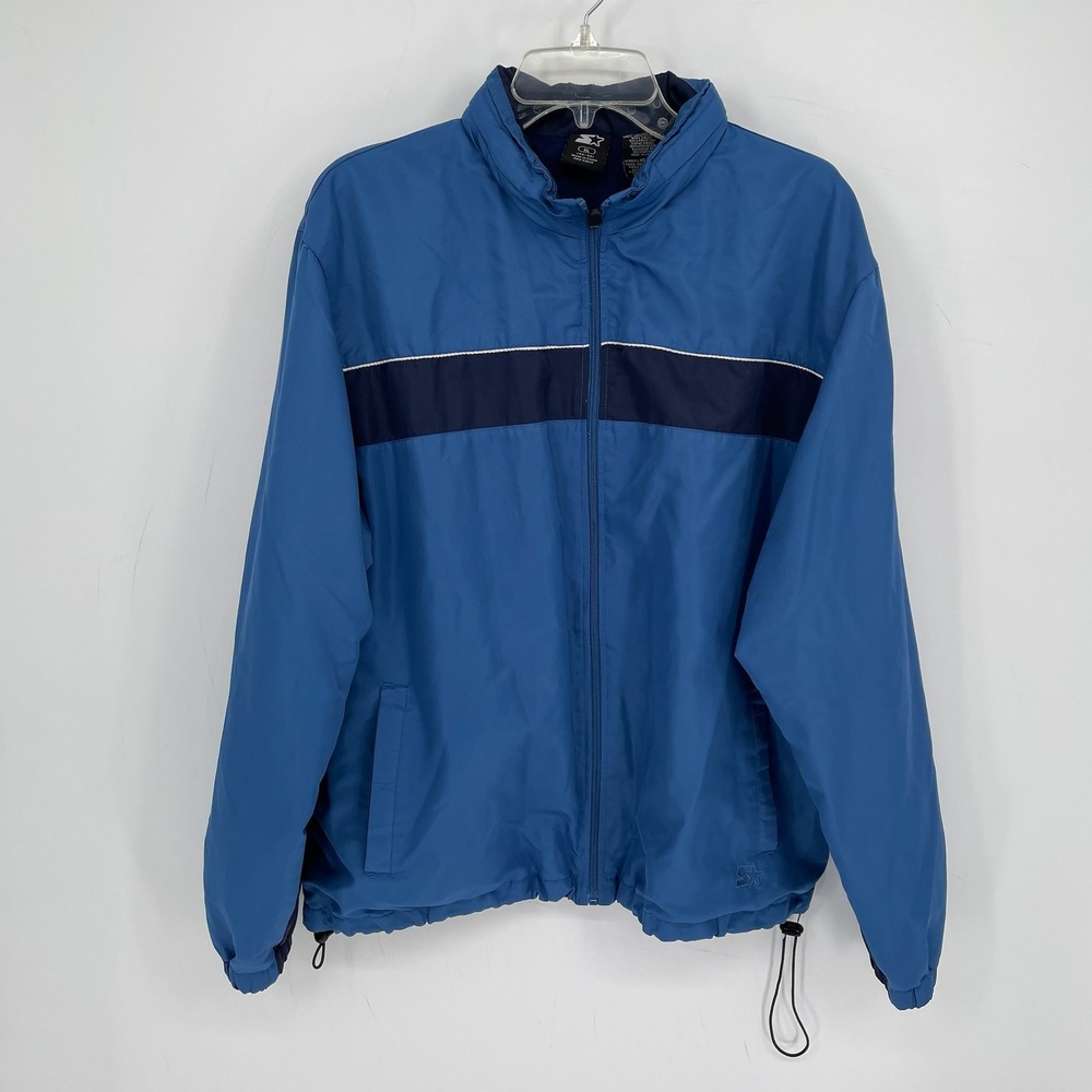 Starter Men's Y2K Blue Colorblock Full Zip Hooded Windbreaker Jacket Size XL
